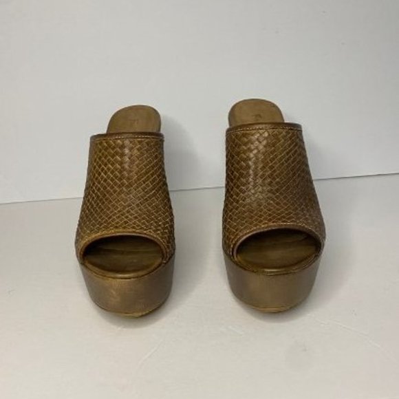 NWOT Fred Segal Feet Brown Woven Leather Platform Wedges Size 38 Made in Italy - Picture 6 of 7
